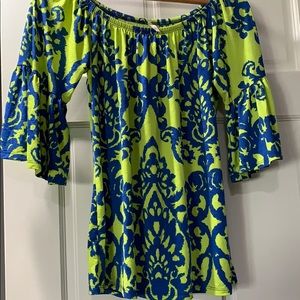 Lime green and royal blue top.